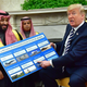 Donald Trump with Saudi Crown Prince Mohammed bin Salman (left), touting a weapons deal in March 2018.